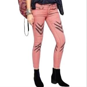 FREE PEOPLE Chevron Ankle Jeans Mauve Sexy Pants! Love Them SZ 28